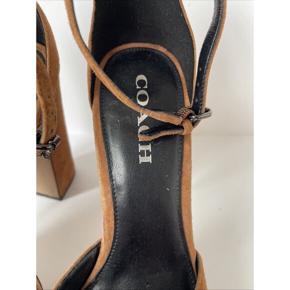 Coach Women’s Suede Block Heel Pumps Brown Size 10 Elegant Designer Shoe - Picture 6 of 15